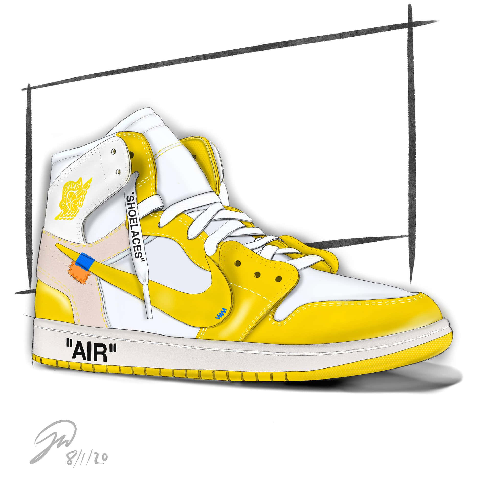 A Drawing Of A Yellow And White Air Jordan 1
