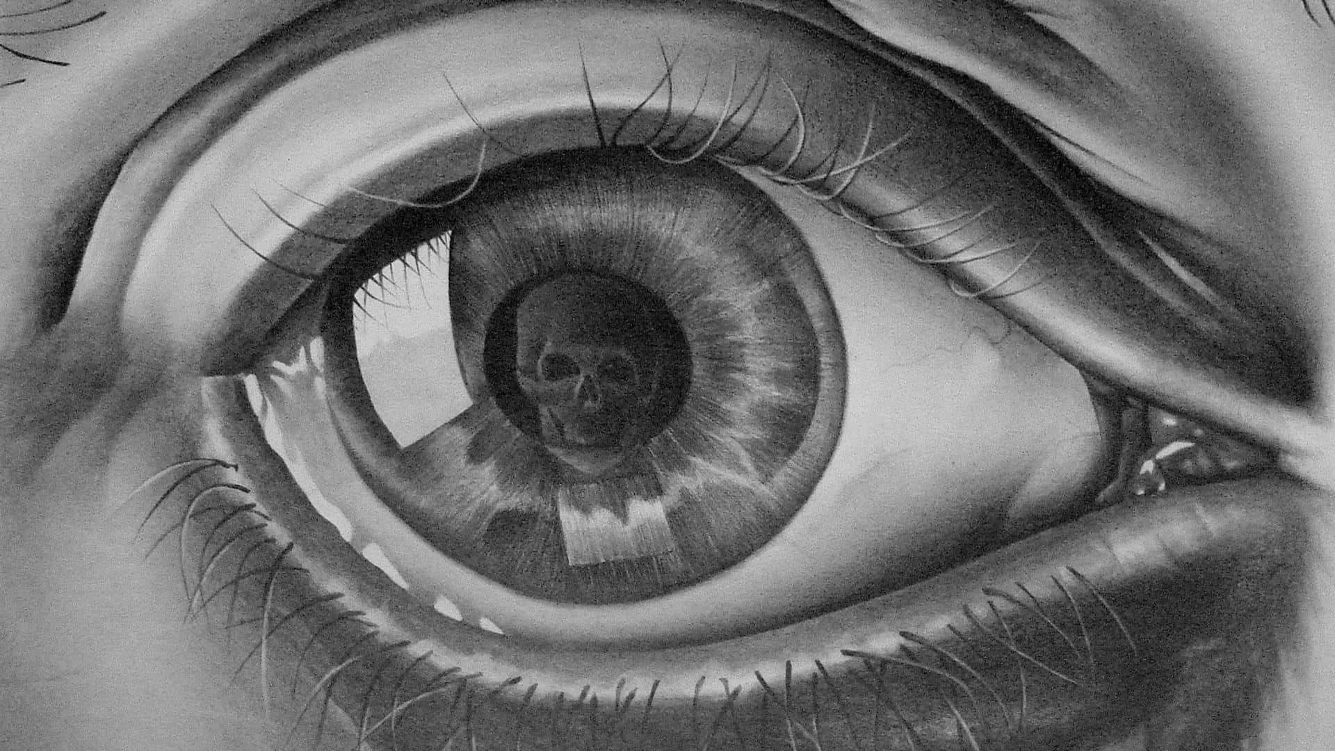 A Drawing Of An Eye With A Skull In It Background