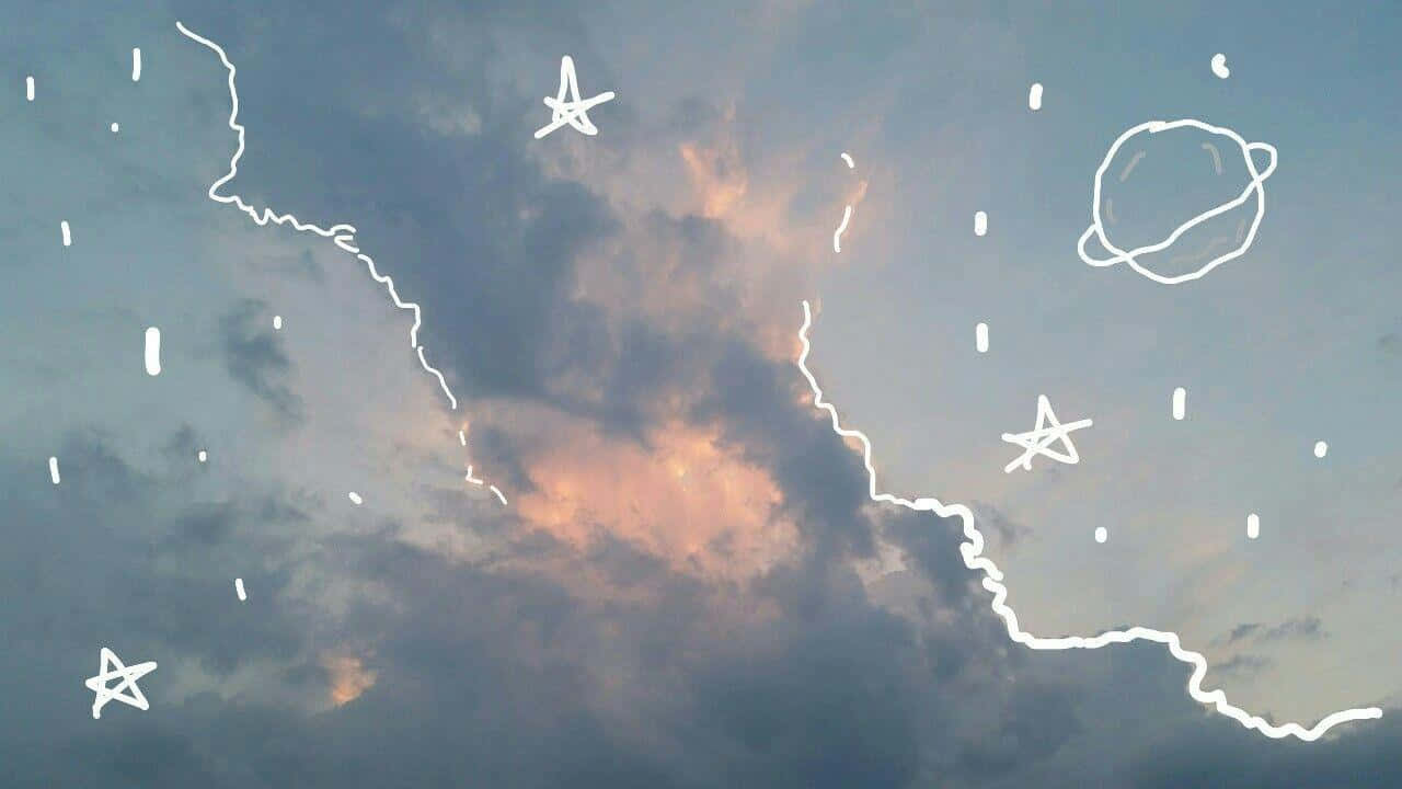 A Drawing Of Clouds And Stars In The Sky Background