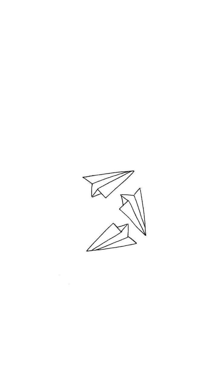 A Drawing Of Paper Airplanes On A White Background Background