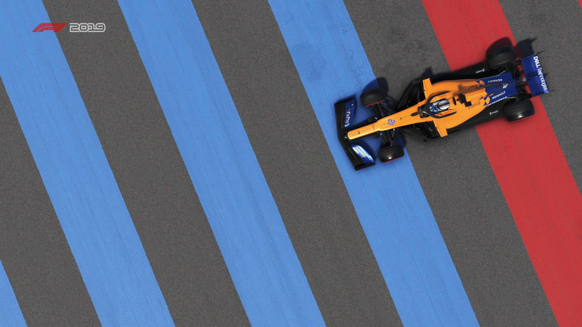 A Dynamic Race With Mclaren F1 On Red And Blue Track Lines Background