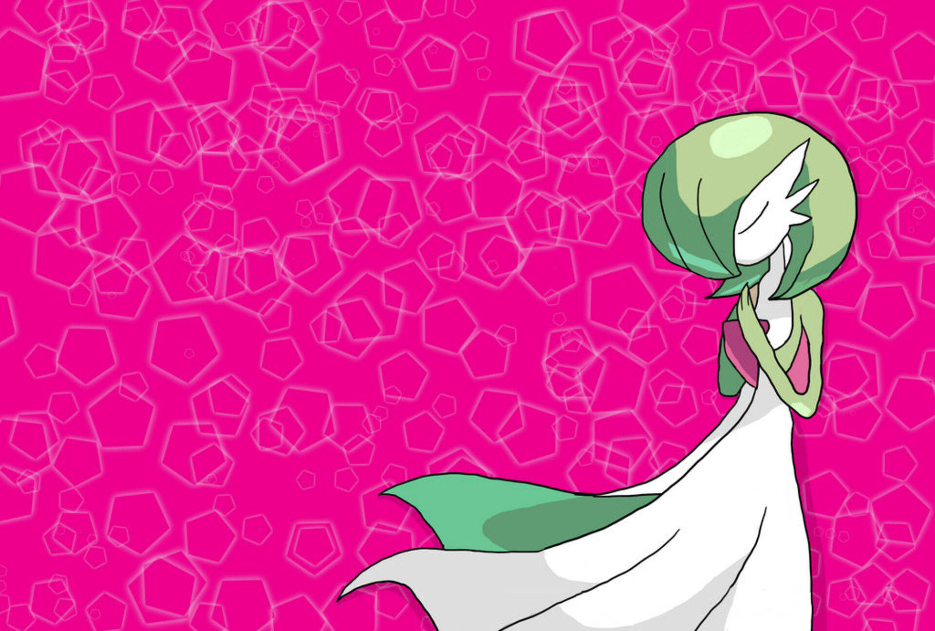 A Fairy-like Gardevoir Smiles Sweetly While Surrounded By A Pink Aura Background