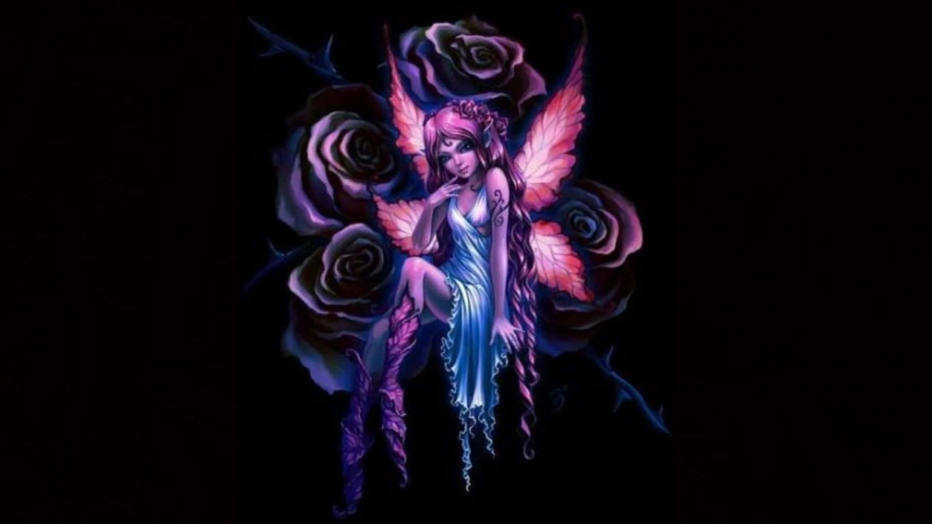 A Fairy With A Purple Rose On Her Head Background