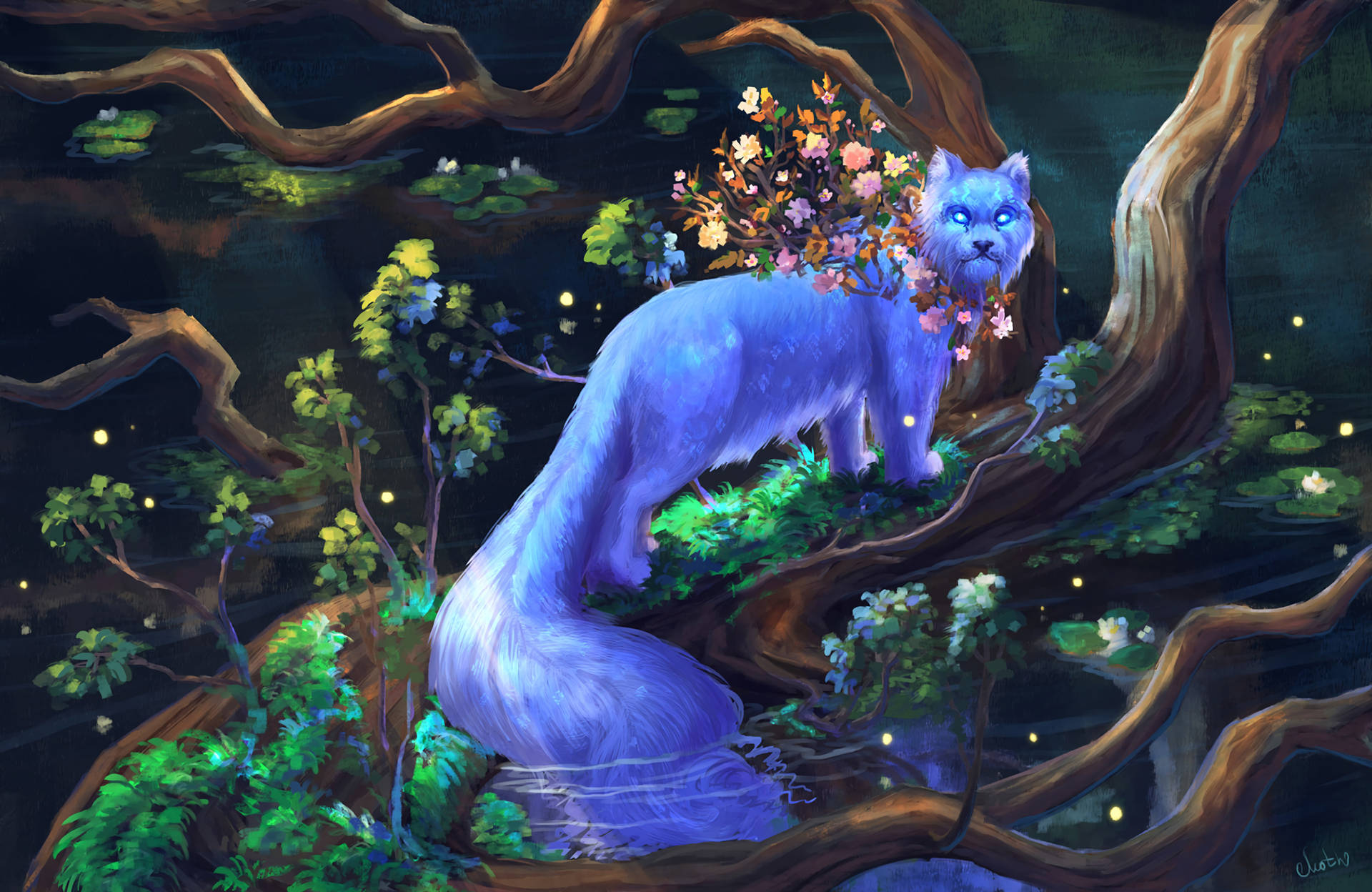 A Fantastic Creature Perched Atop A Tree. Background