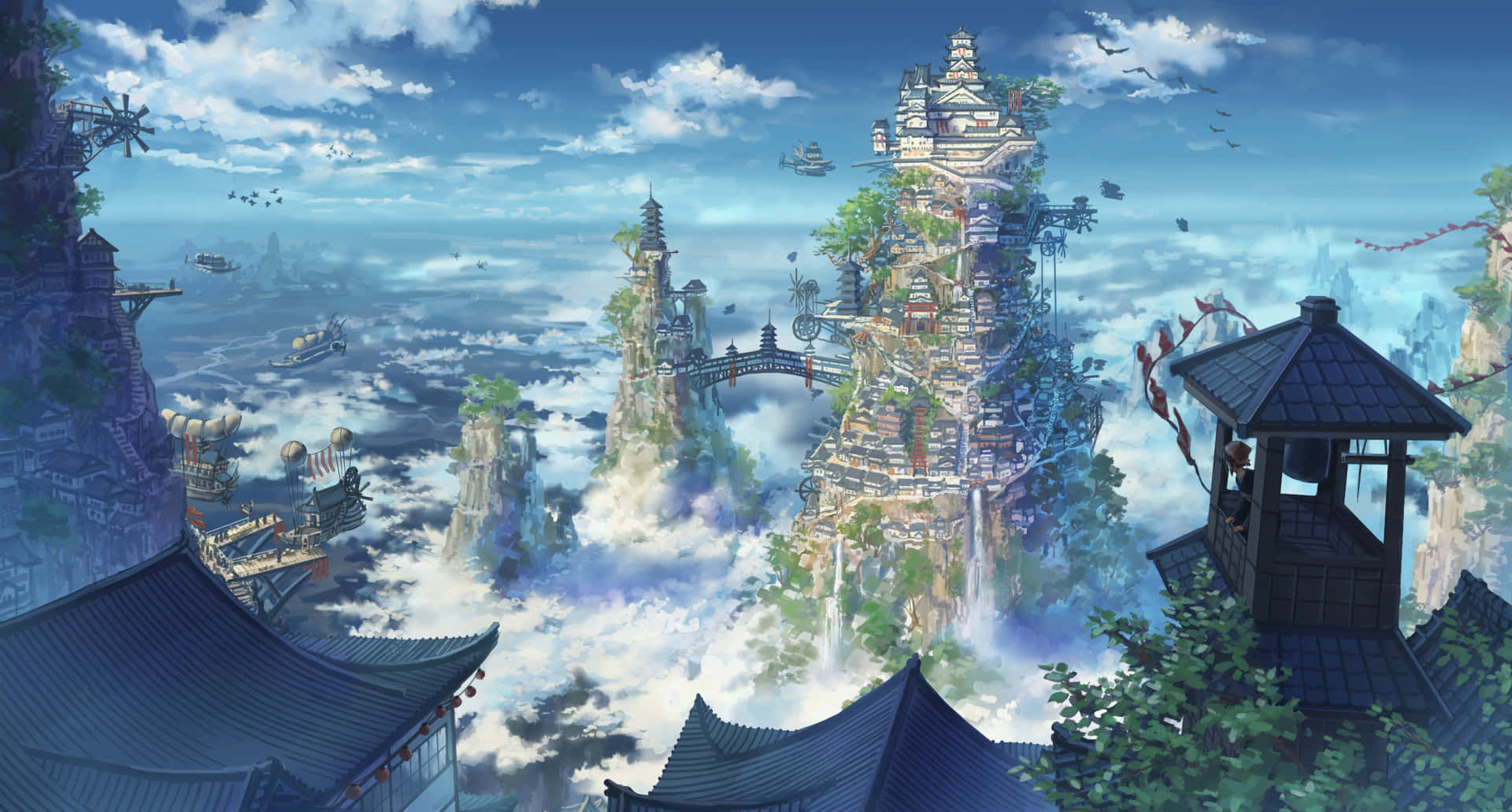 A Fantasy Castle In The Clouds Background