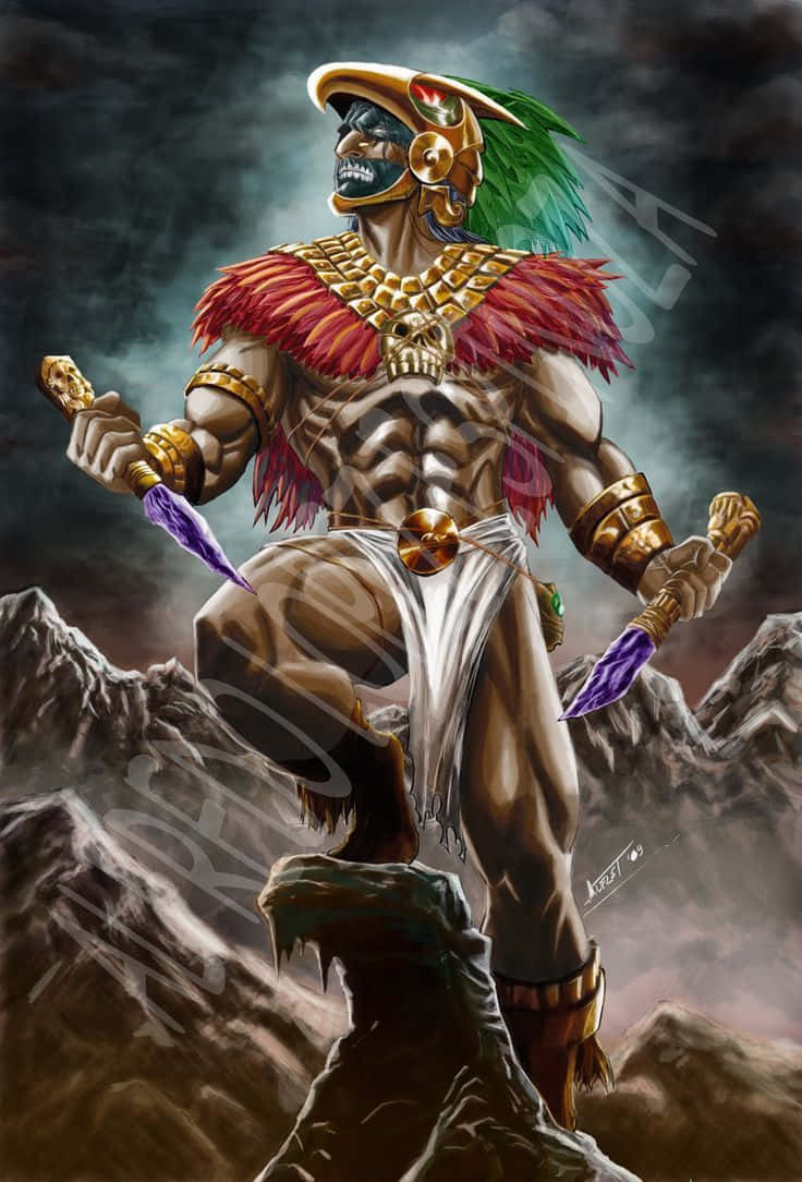 A Fearless Aztec Warrior Stands Guard For His People Background