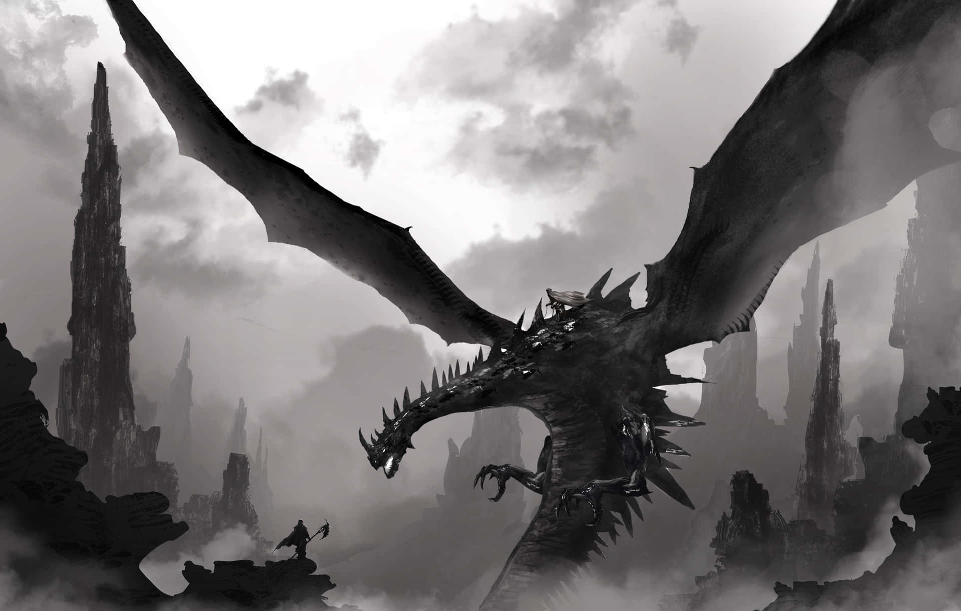 A Fearless Dragon Casting A Powerful Spell Background
