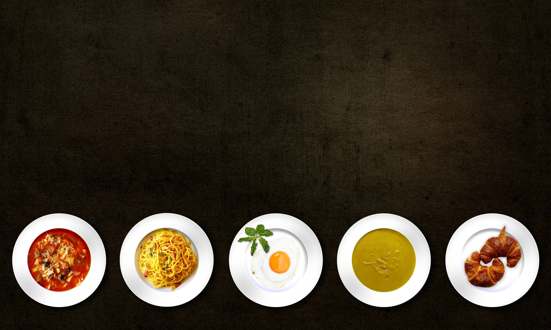 A Feast For The Eyes - Five Assorted Plates Of Delectable Cuisine. Background