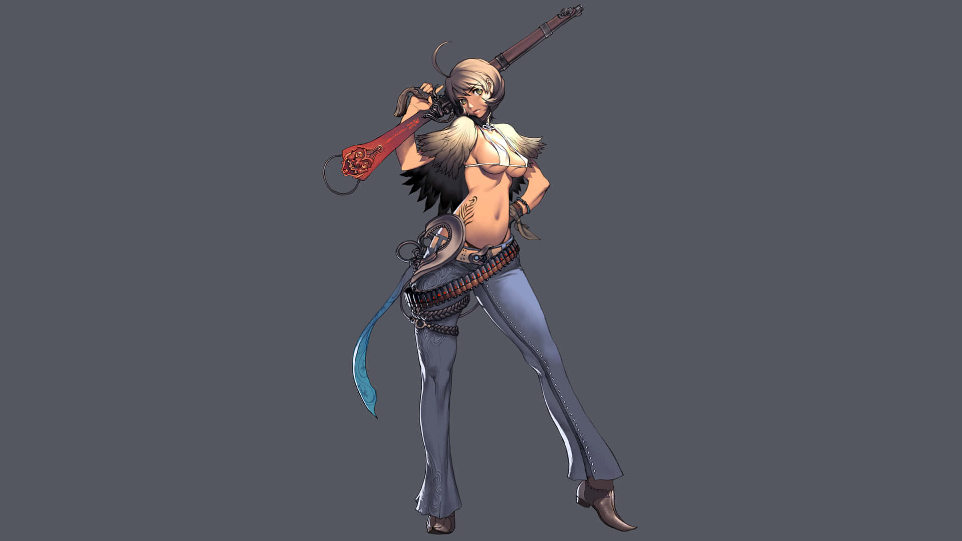 A Female Character Holding A Gun Background