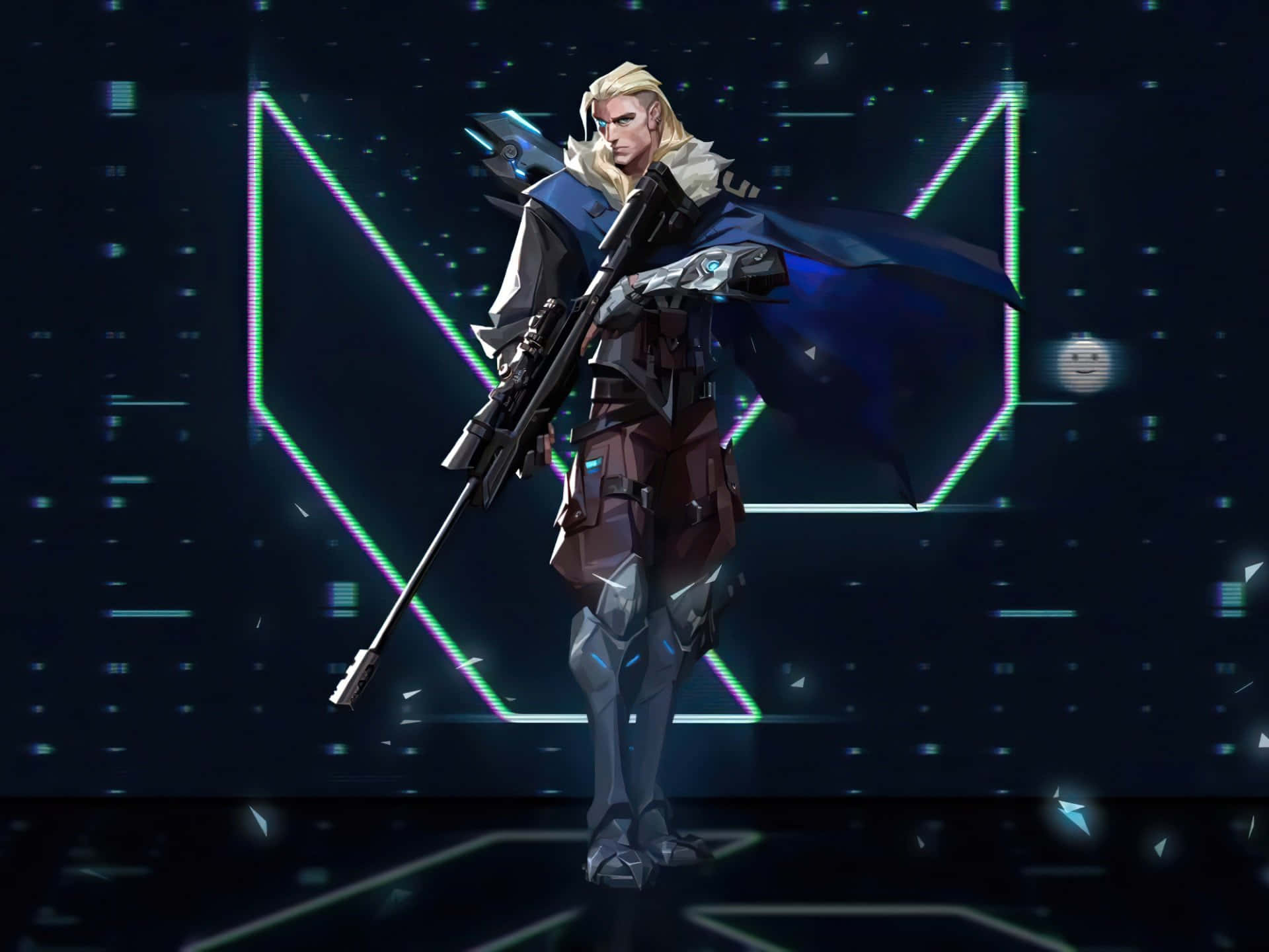 A Female Character Holding A Rifle In Front Of A Neon Background Background
