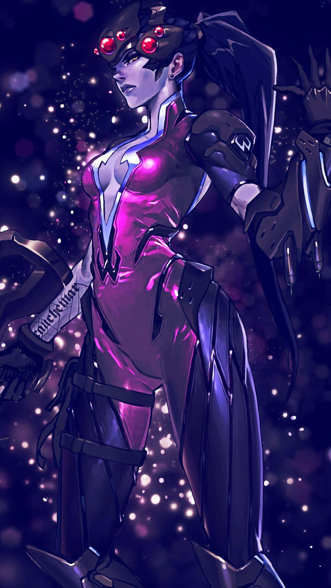 A Female Character In A Purple Outfit Background