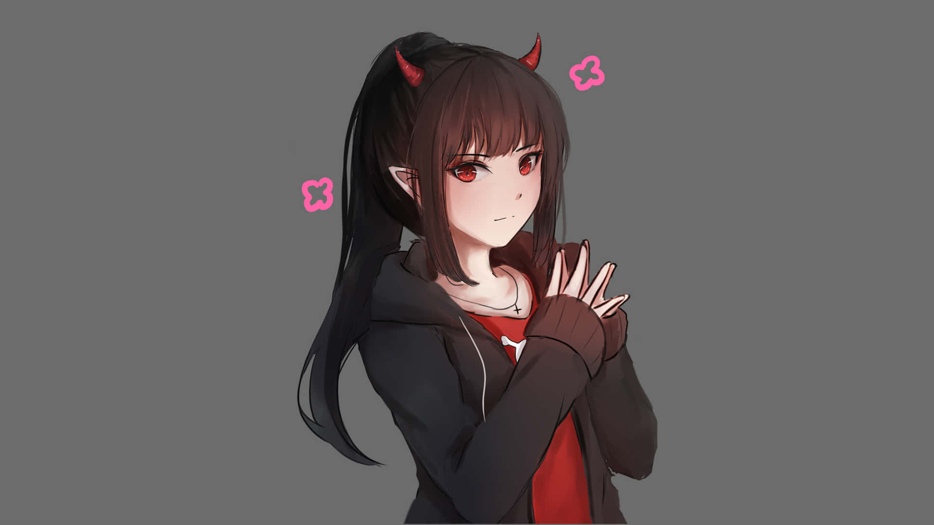 A Female Character In A Red And Black School Uniform