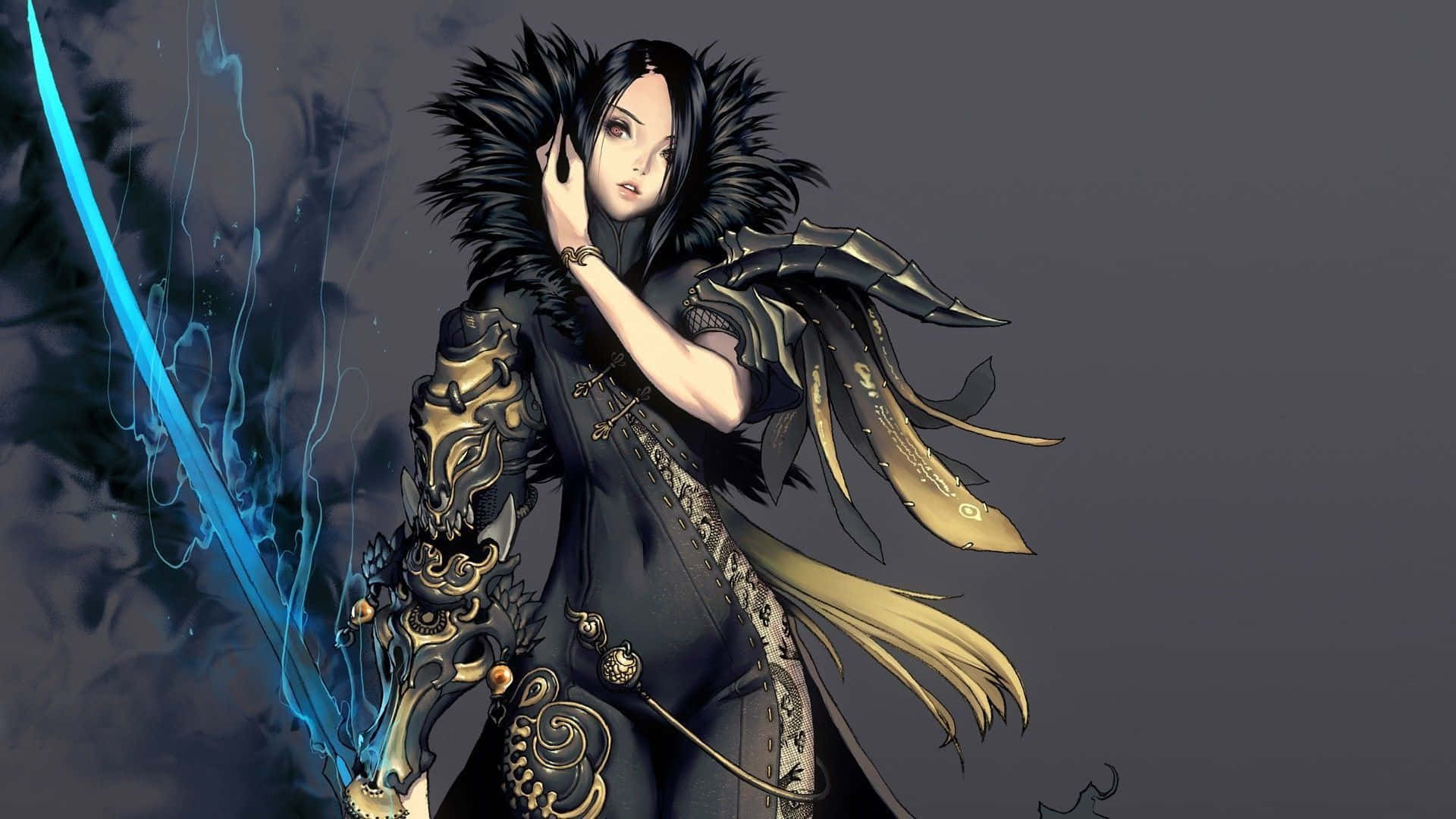 A Female Character With A Sword And A Sword Background