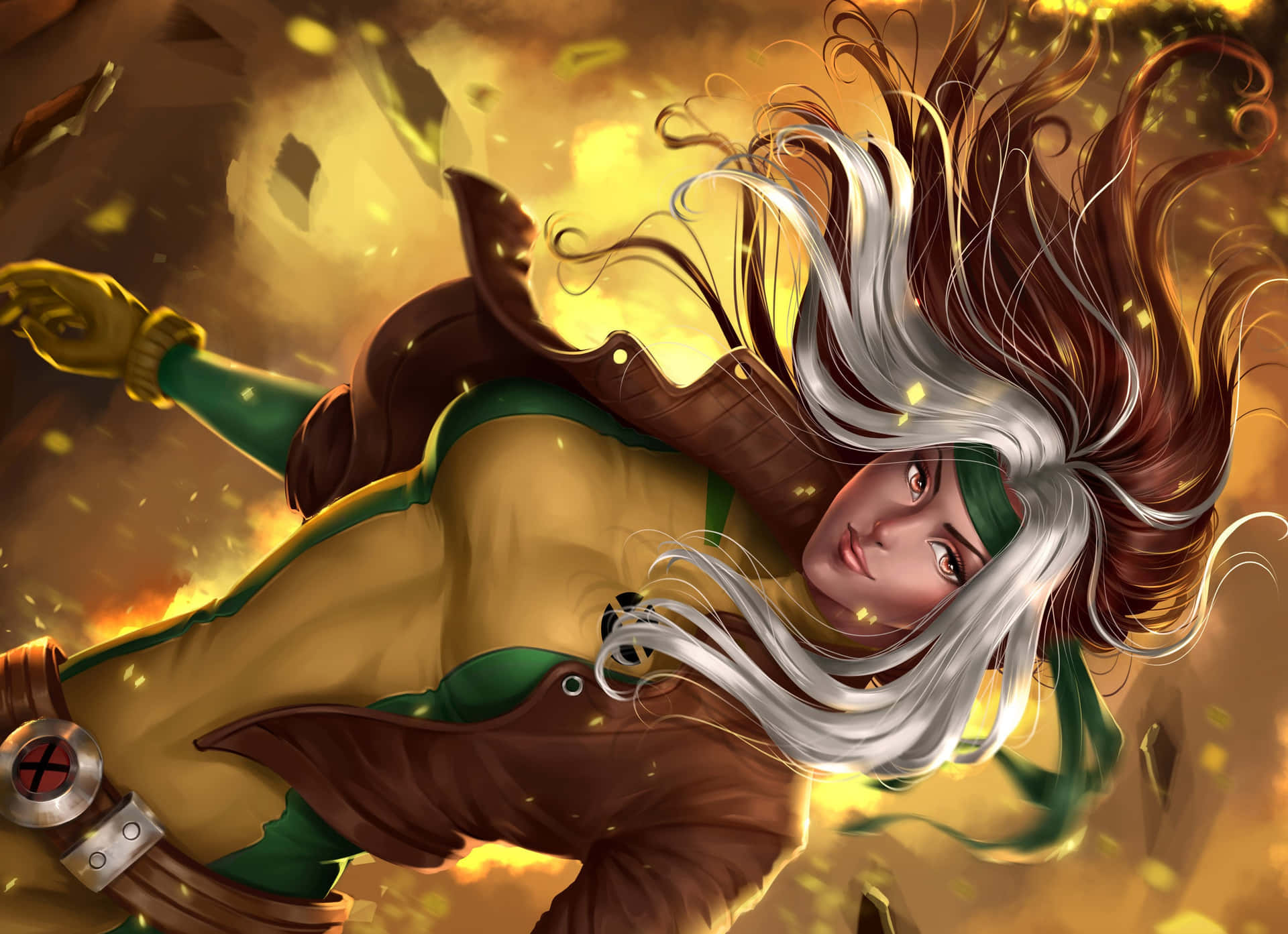 A Female Comic Character With Long Hair And Green Eyes Background