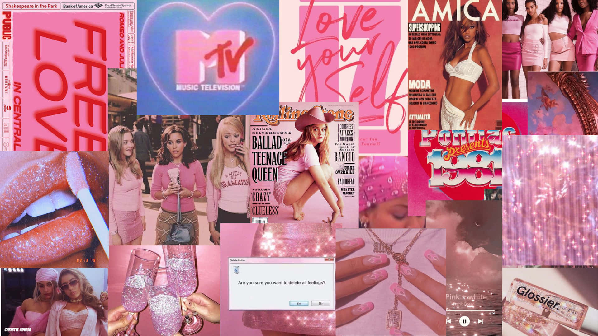 A Feminine Collage-style Desktop Background With Soft Pink Tones Background
