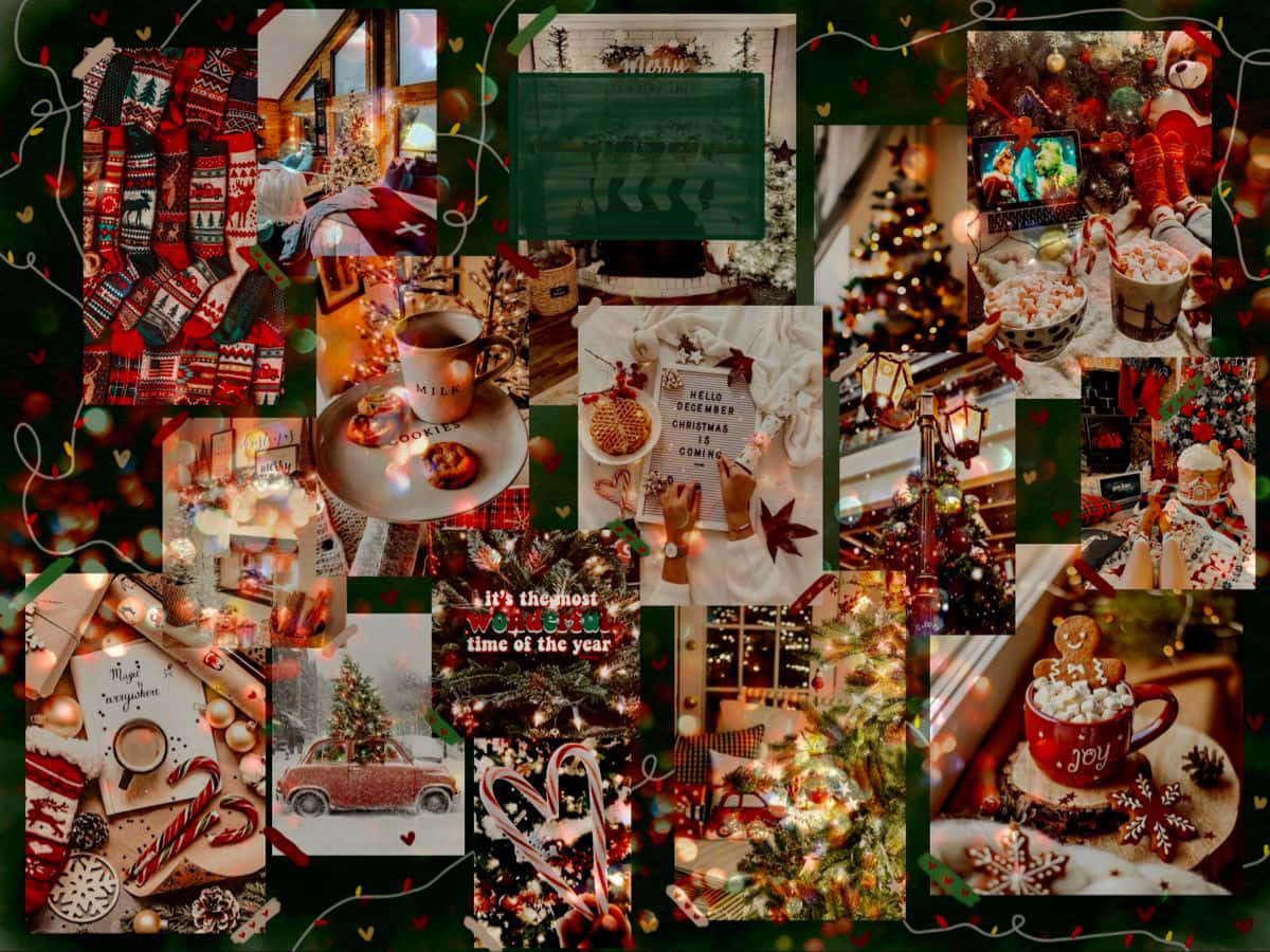 A Festive Christmas Collage Laptop For A Cheerful Holiday Season. Background