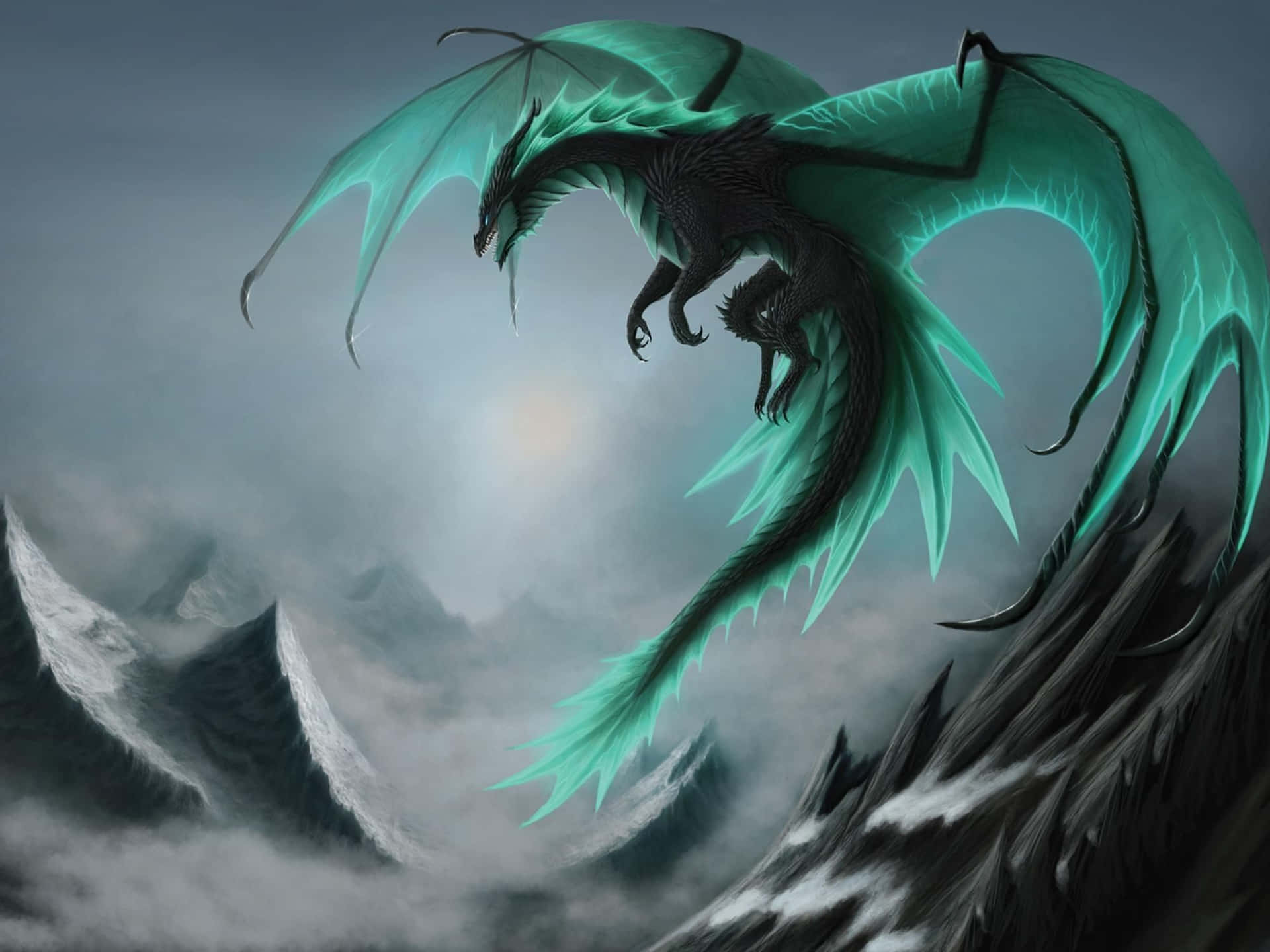 A Fierce And Majestic Awesome Cool Dragon Spreading Its Wings. Background