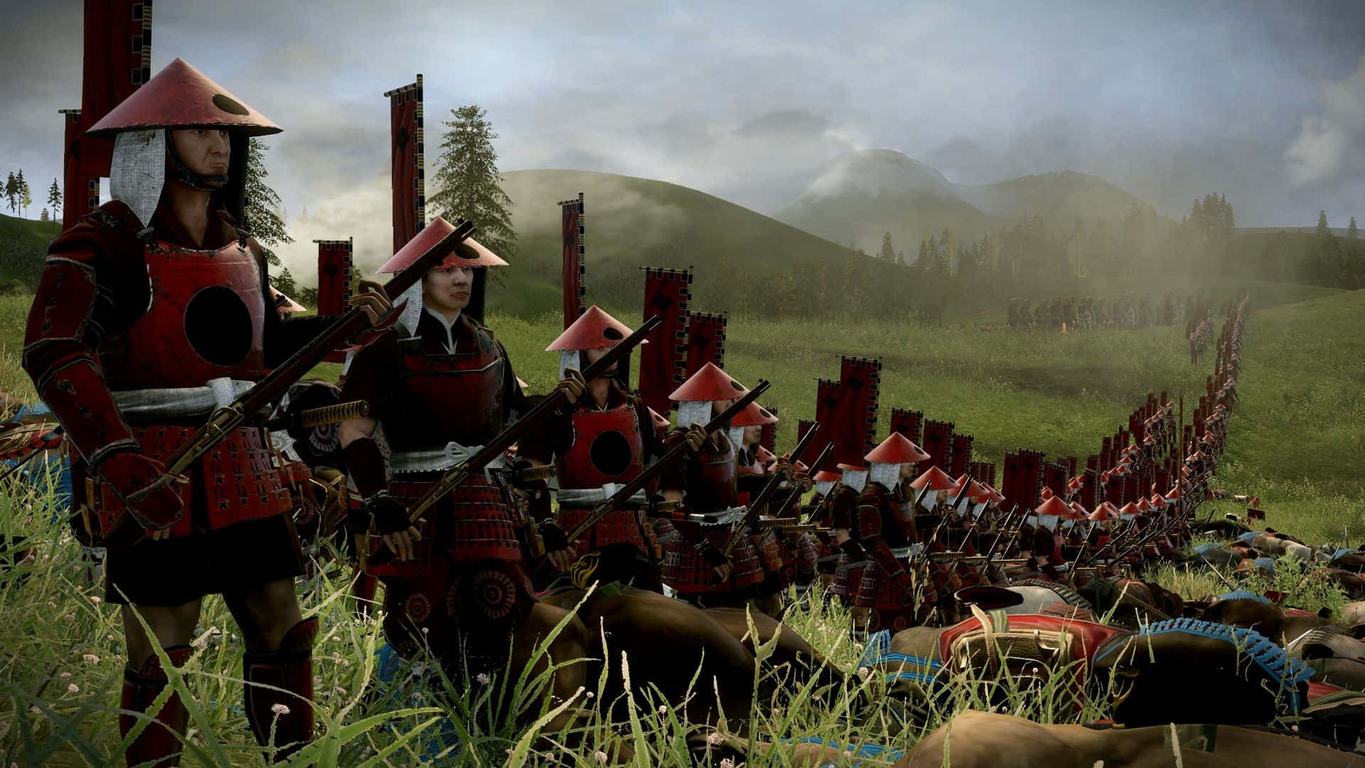A Fierce And Powerful Shogun Holding His Sword Background