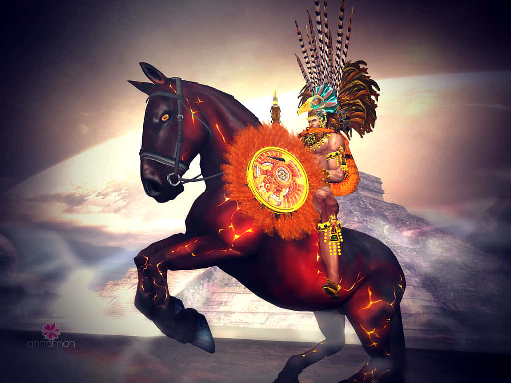 A Fierce Aztec Warrior Dressed In Traditional Battle Attire. Background