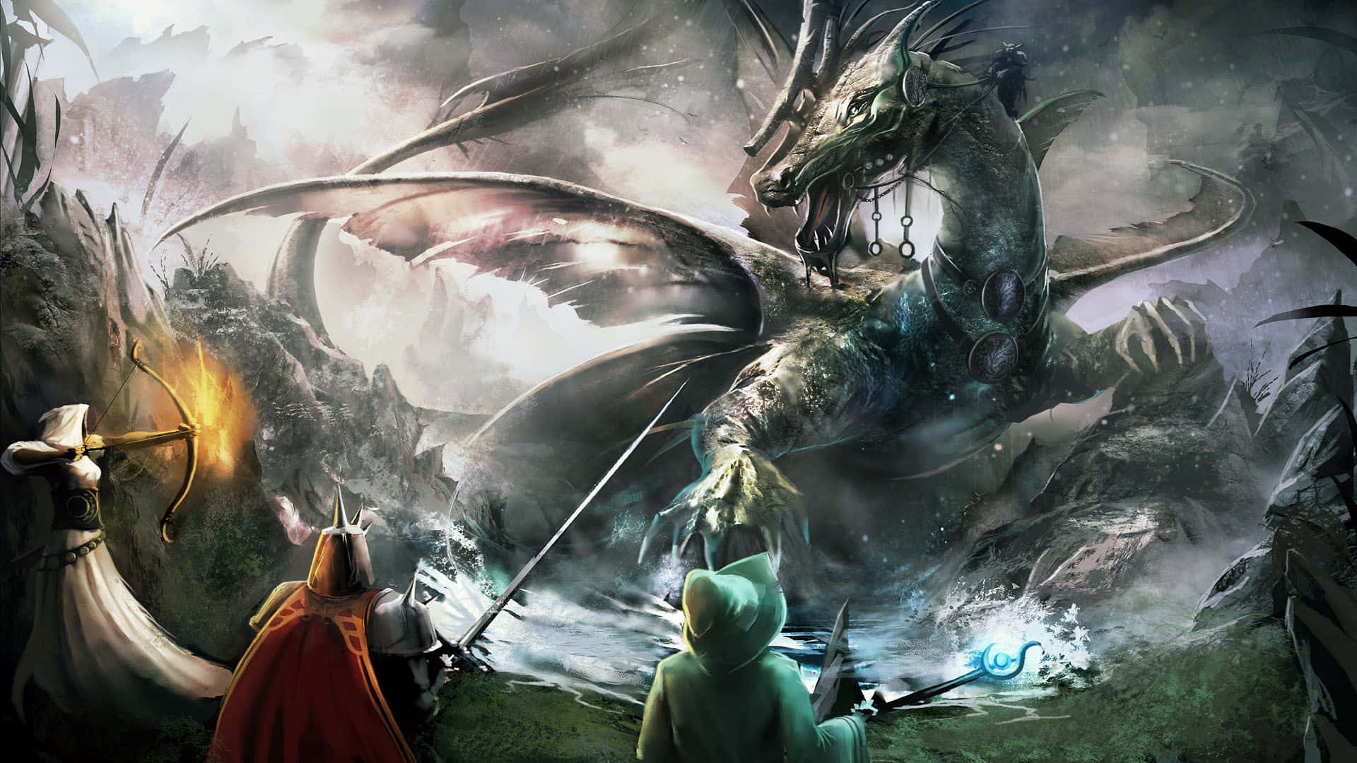A Fierce Battle Between A Giant And A Dragon In An Epic Anime Scene Background