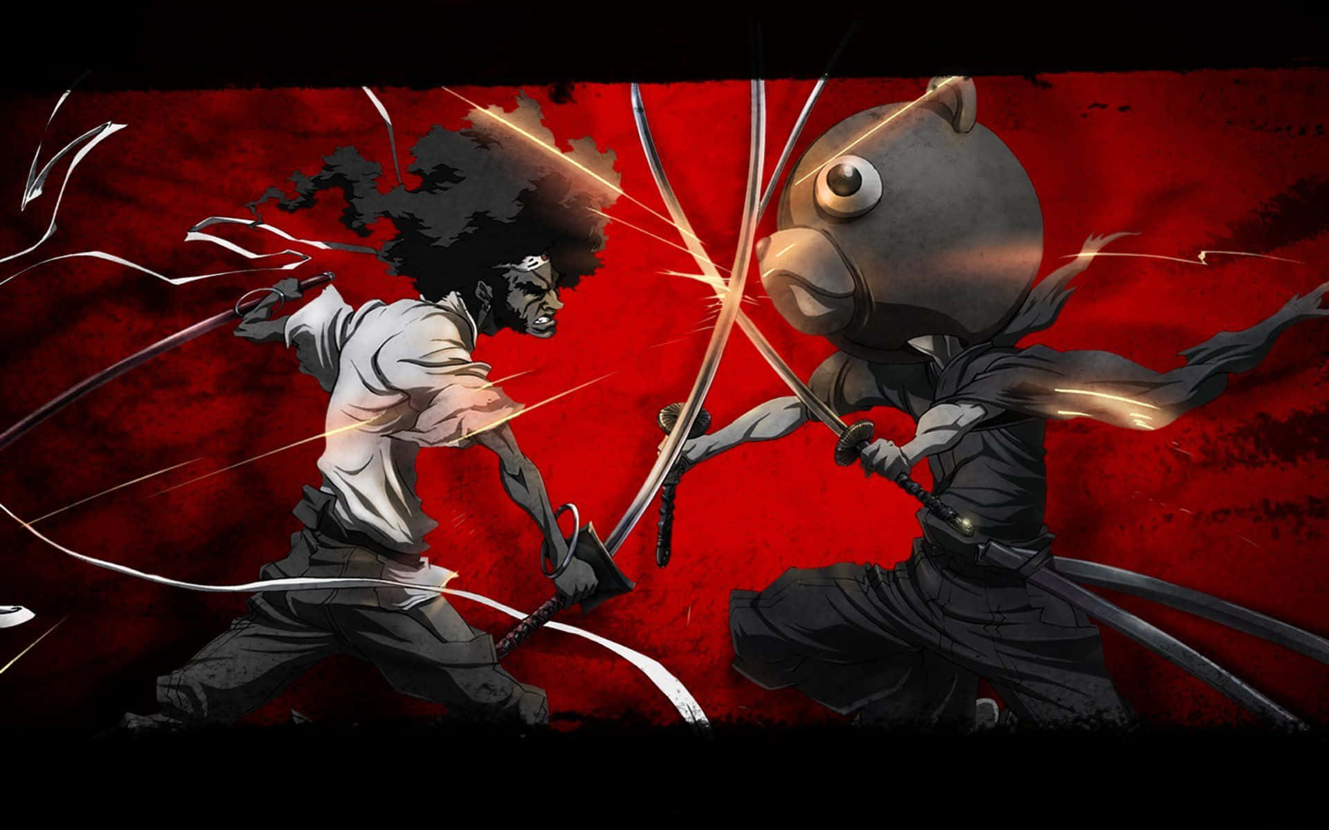 A Fierce Battle Between Afro Samurai And Enemy In A Ravishing Sunset Scene Background