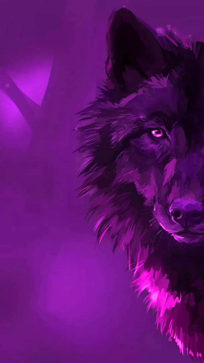 A Fierce Pink Wolf Stands Bravely Beneath A Star-filled Night Sky Background
