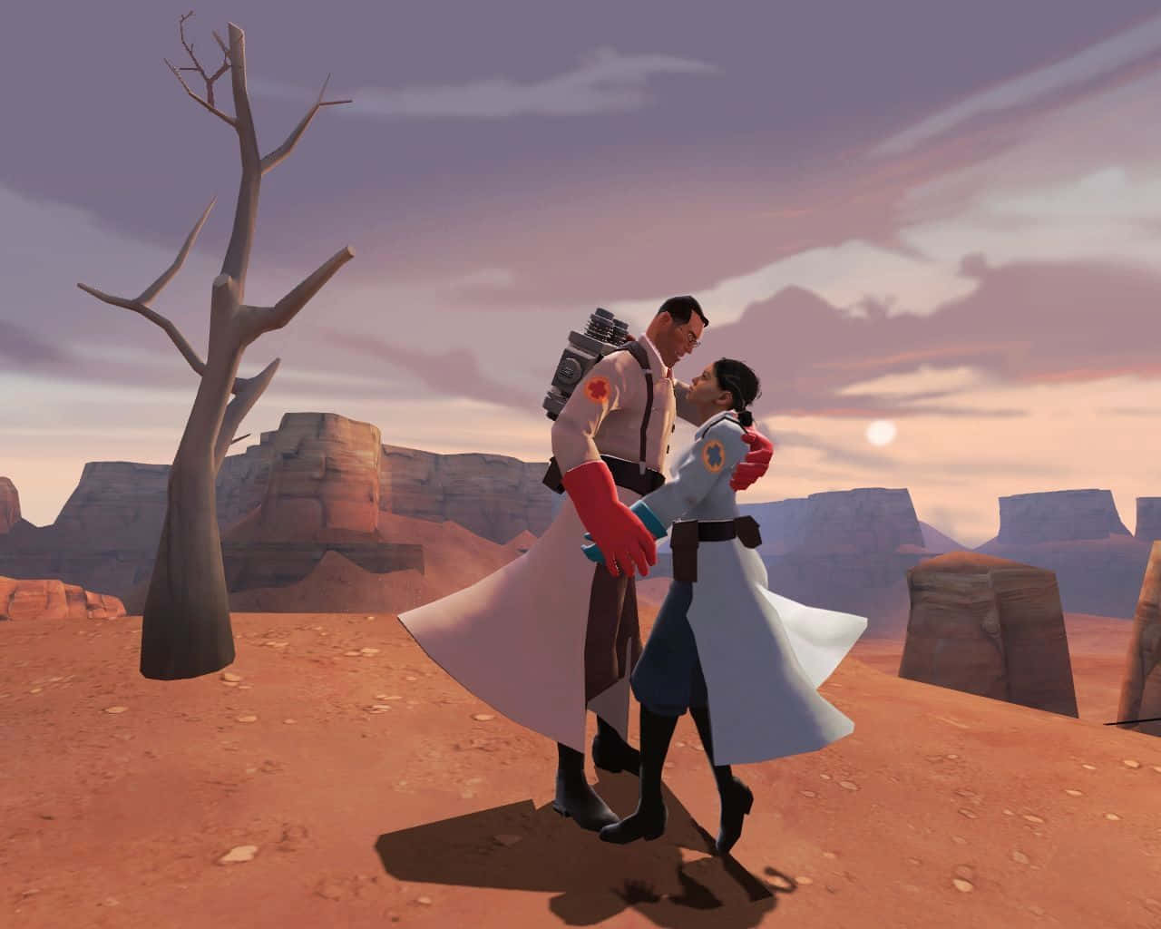 A Fierce Profile Of Tf2 Medic Amidst The Chaos Of Battle. Background