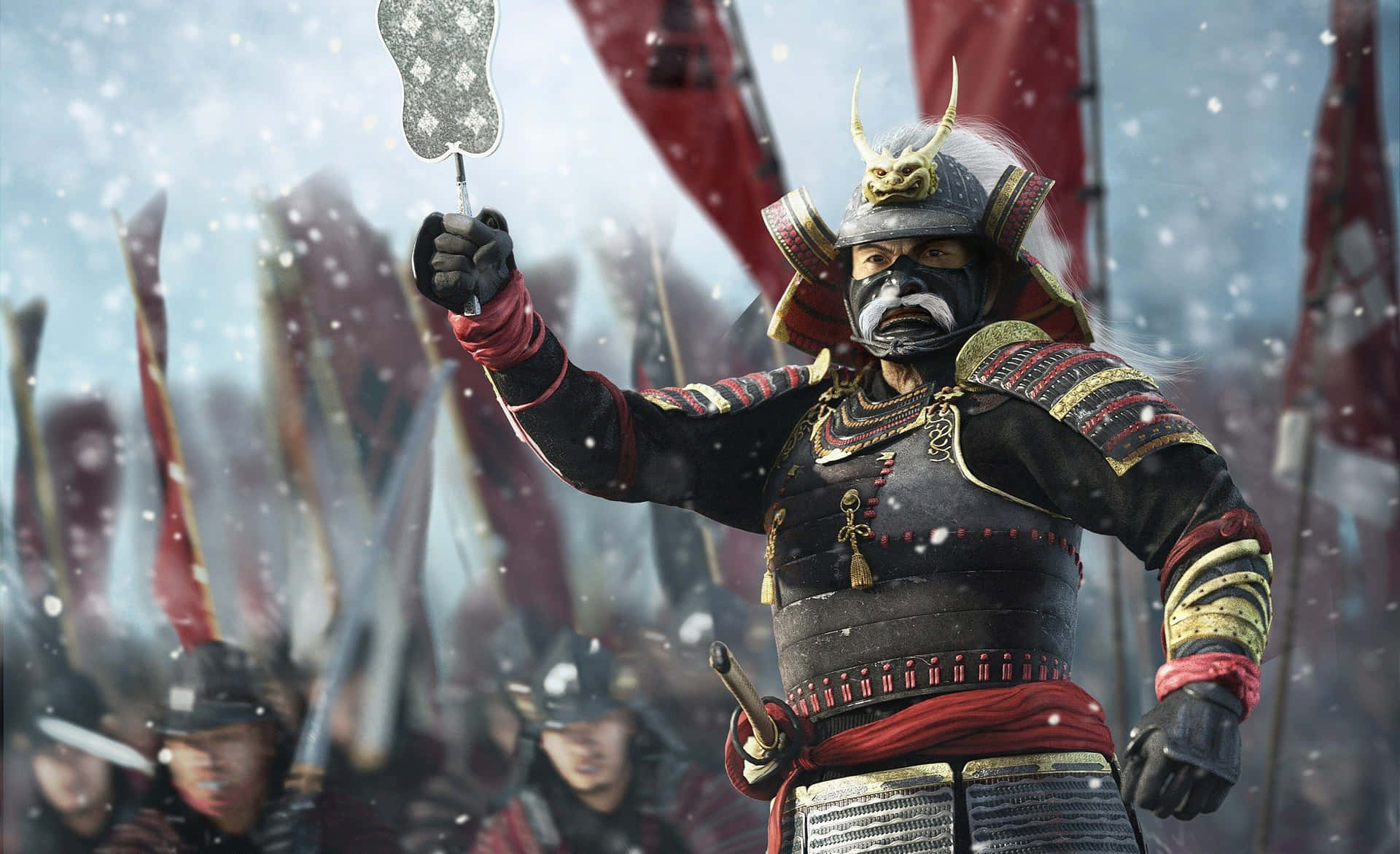 A Fierce Samurai Warrior In Traditional Japanese Armor Background