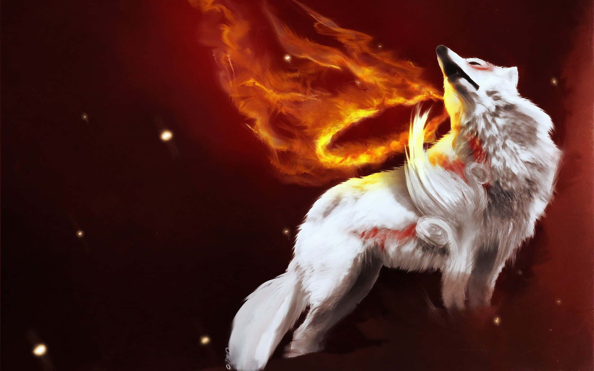 A Fierce Water And Fire Wolf Stands Powerfully In Its Domain. Background