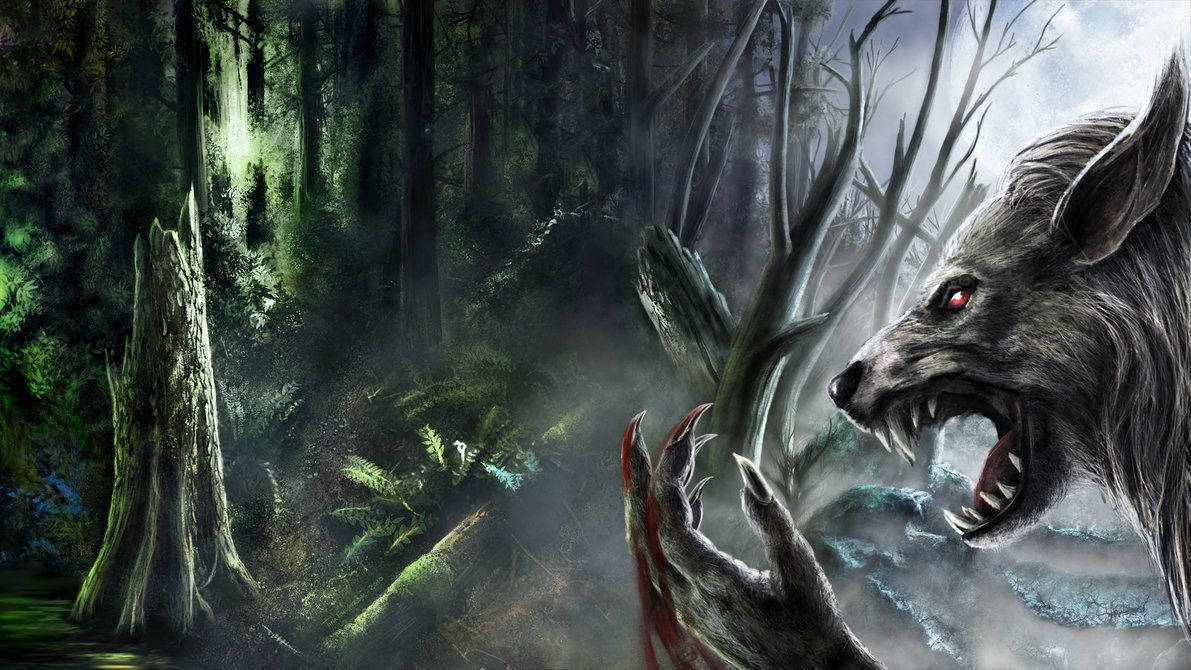 A Fierce Werewolf Stands Tall In The Moonlight Of A Dark Forest.