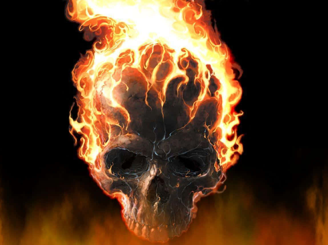 A Fiery Skull Blazing Through The Night Sky Background
