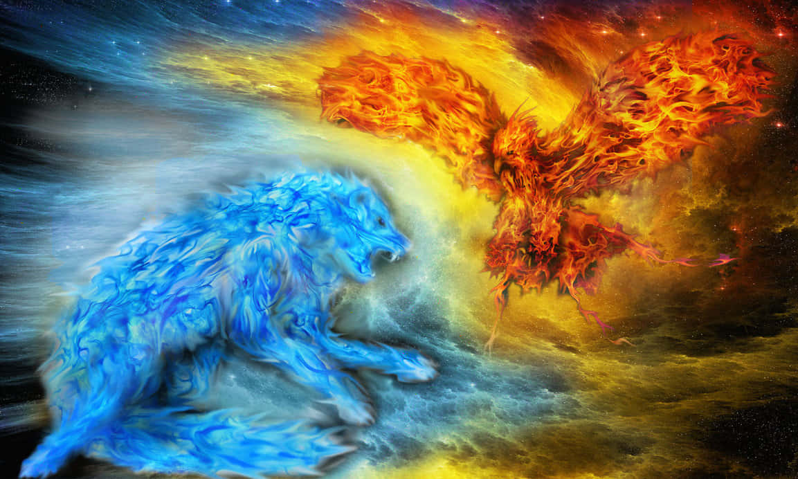 A Fire And Ice Wolf Blend In Perfect Harmony Background