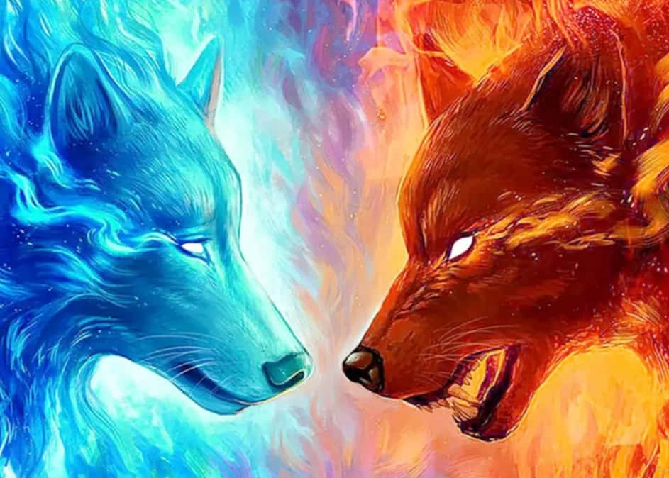 A Fire And Ice Wolf Emerges From A Glowing Background Background