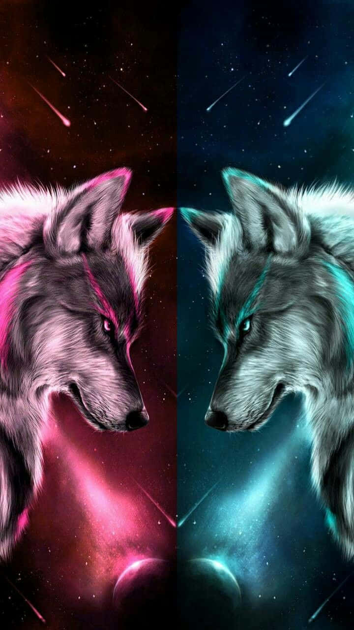 A Fire And Ice Wolf Ruling The Night Background