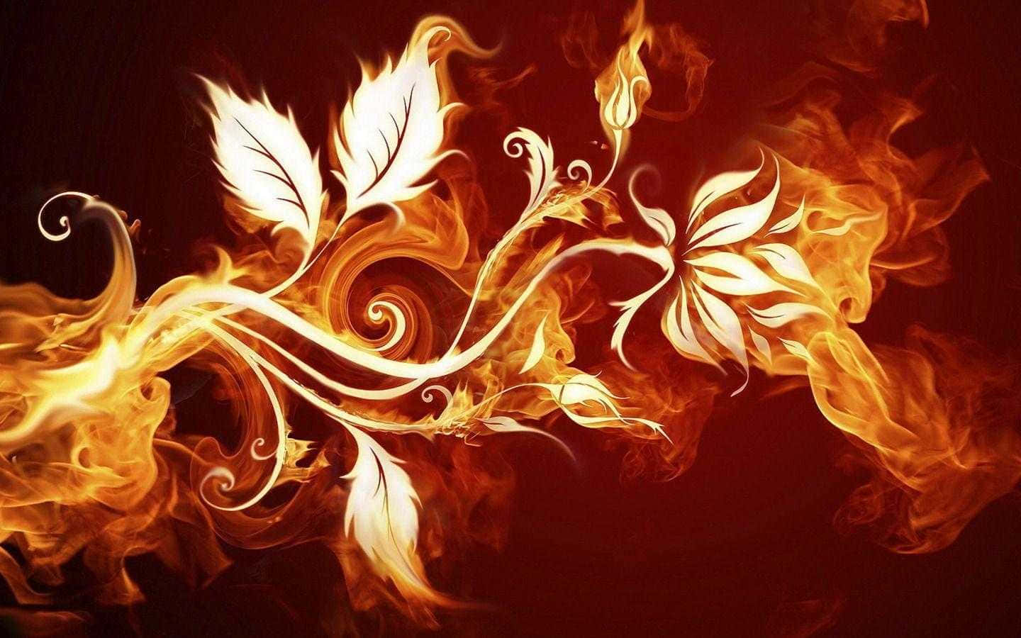 A Fire Background With White Flowers And Leaves Background