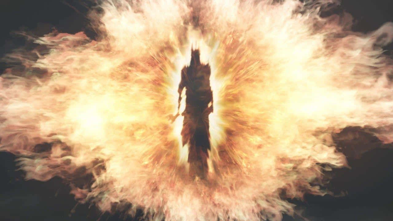A Fireball Is Coming Out Of A Man's Head Background