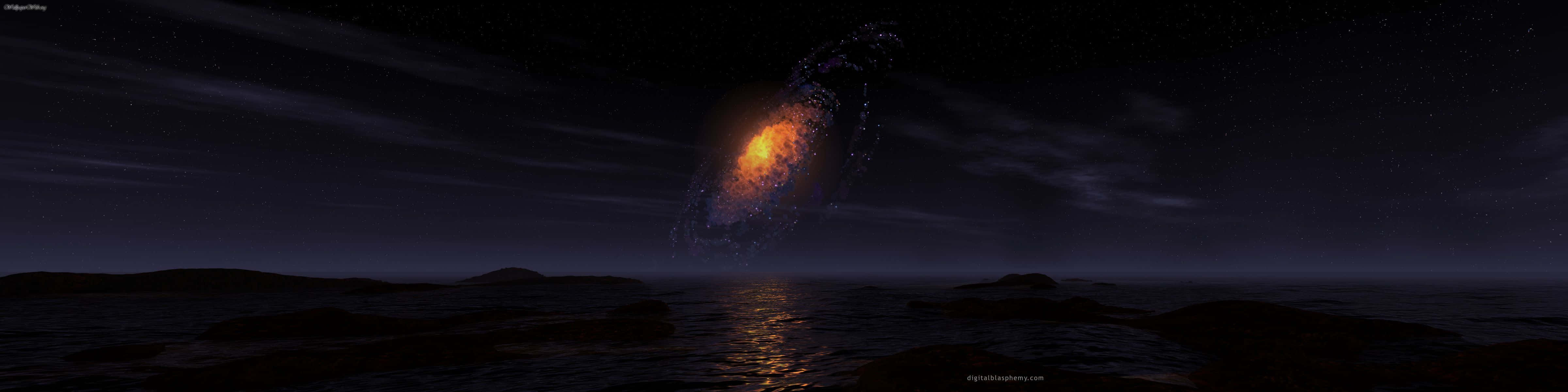A Fireball Is Flying Over The Ocean Background