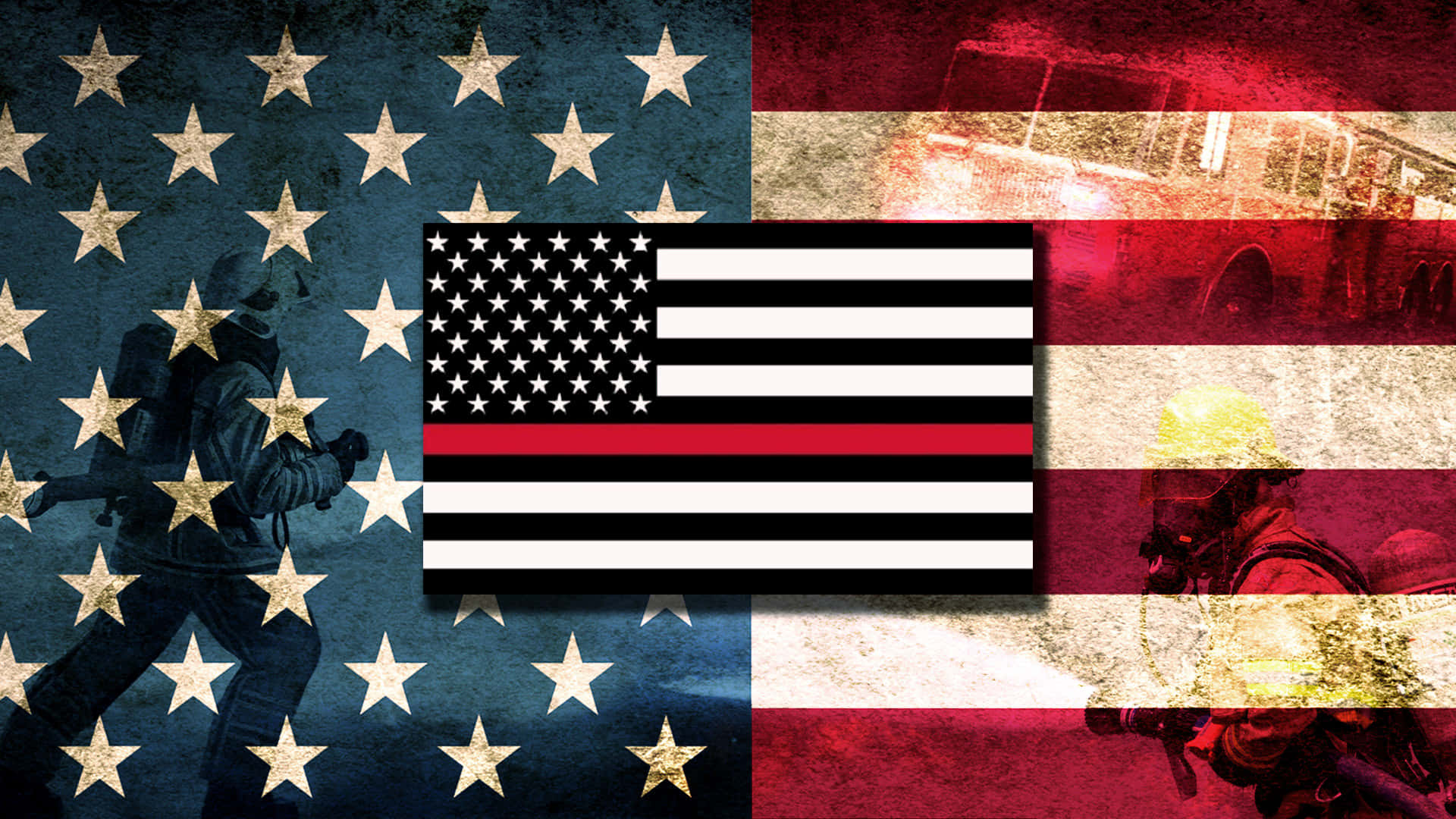 A Firefighter And An American Flag Background