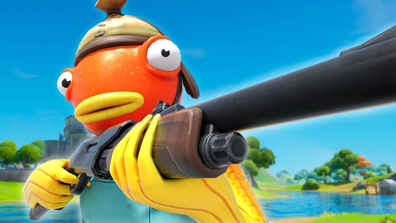 A Fish Holding A Gun In A Cartoon Background