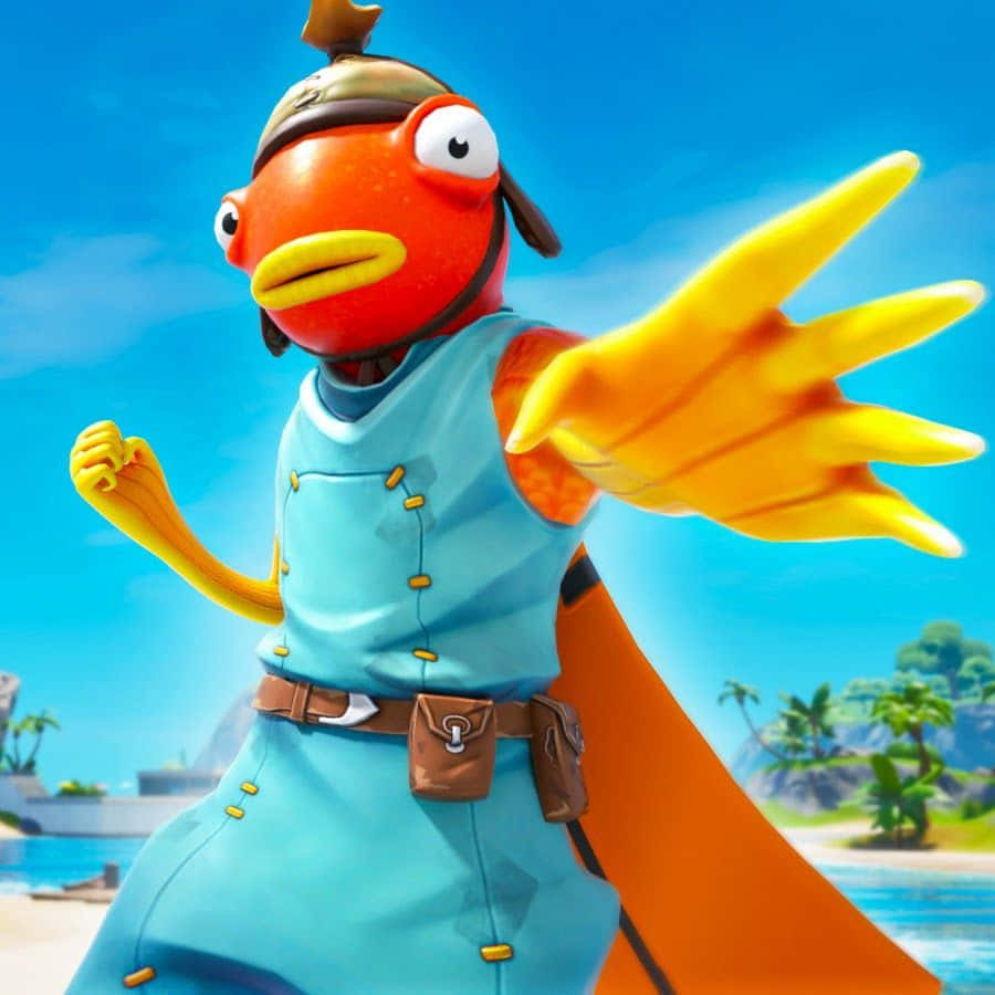 A Fish In A Costume Is Standing On The Beach Background