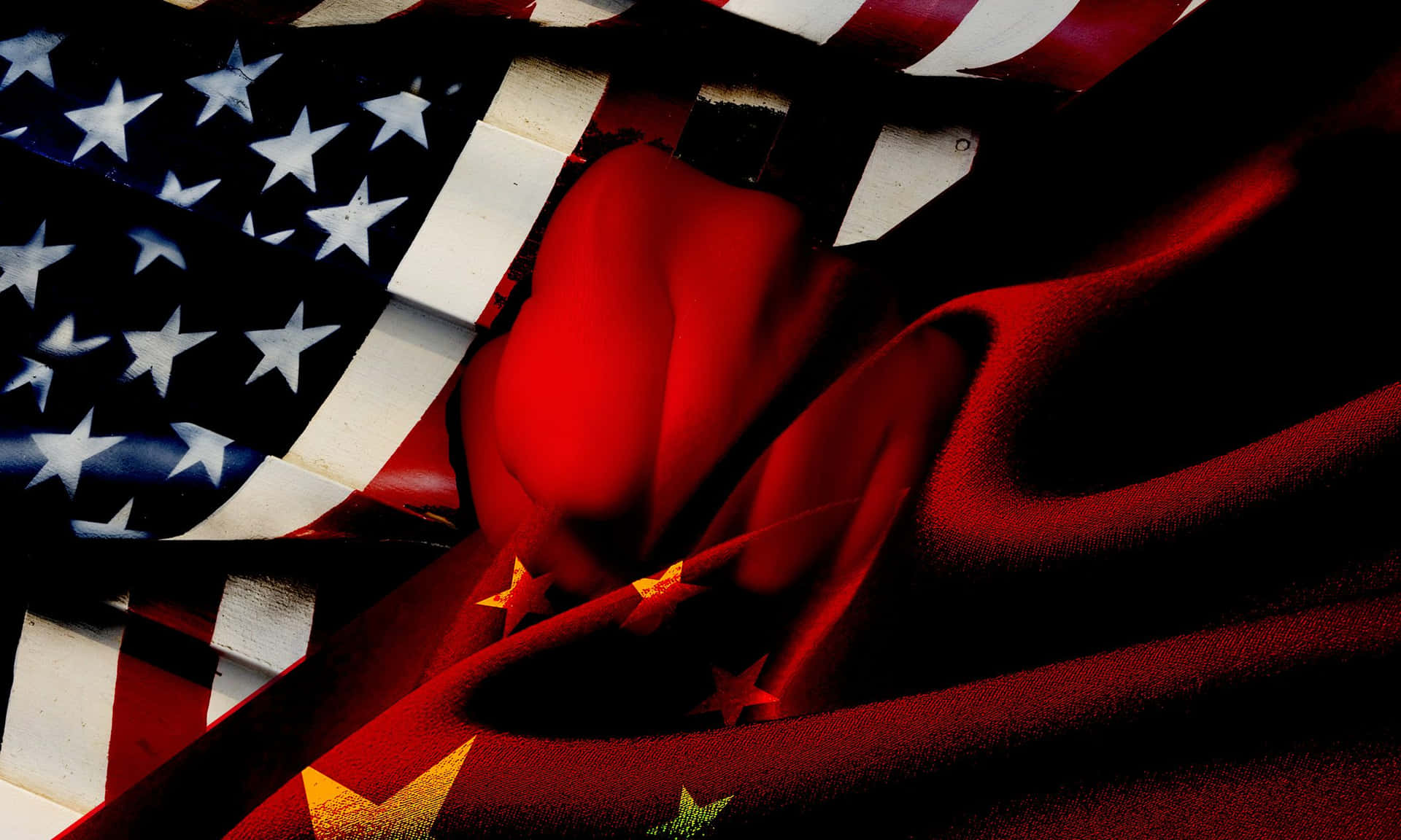 A Flag With The American And Chinese Flags Background