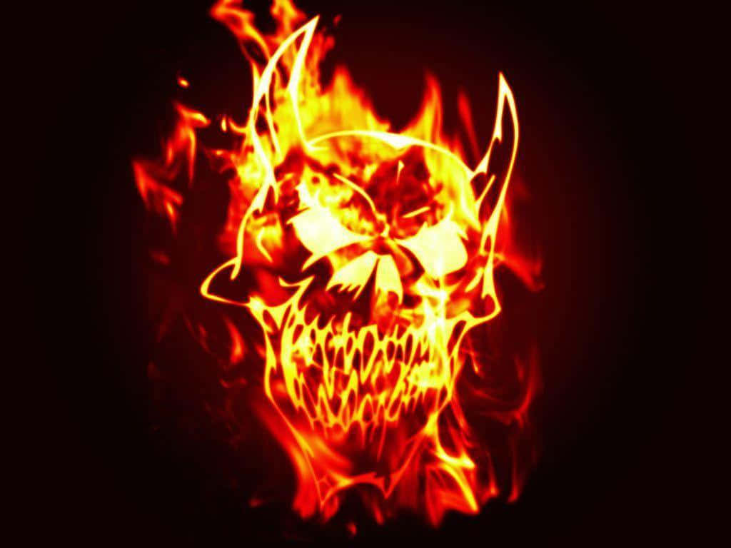 A Flaming Skull With Red Flames Background