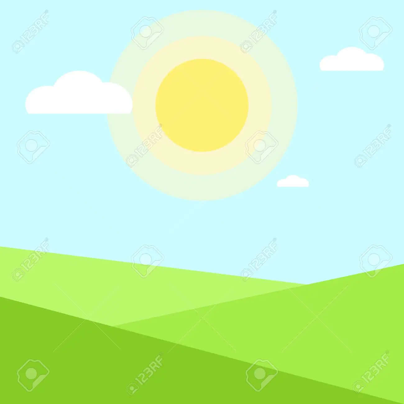 A Flat Landscape With A Sun And Clouds Stock Vector Background