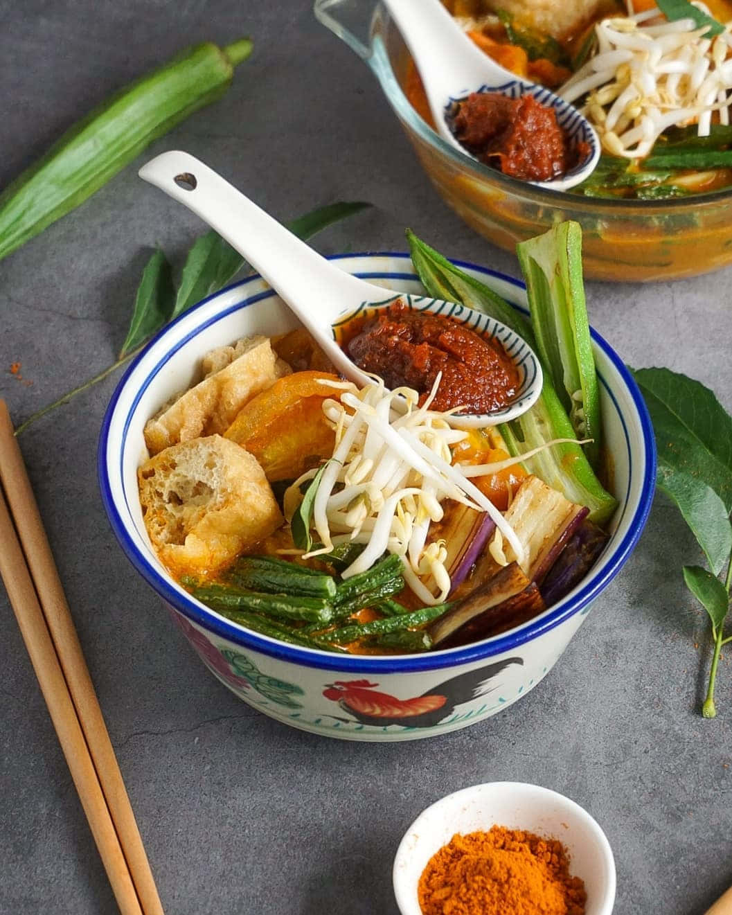 A Flat-lay Assortment Of Curry Laksa Ingredients