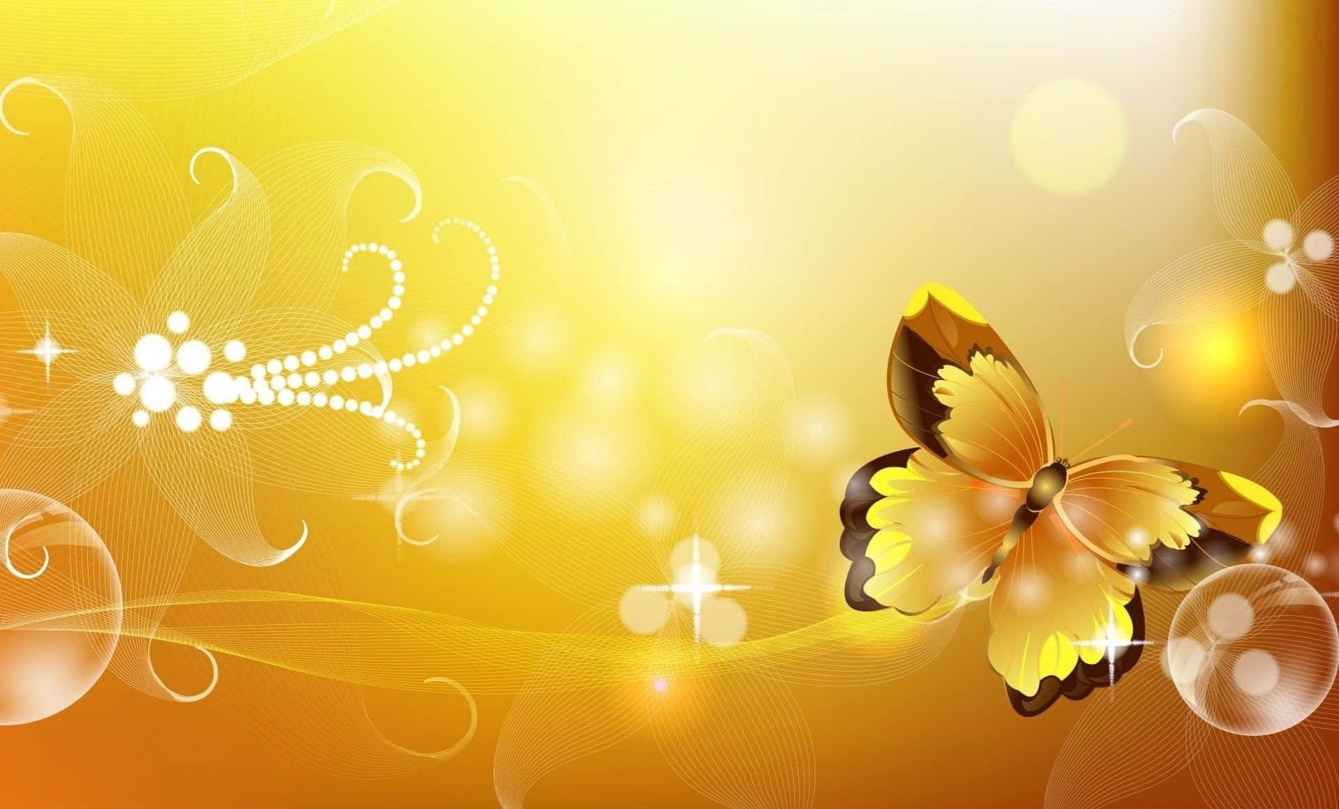 A Flight Of Cute Yellow Butterflies In The Air