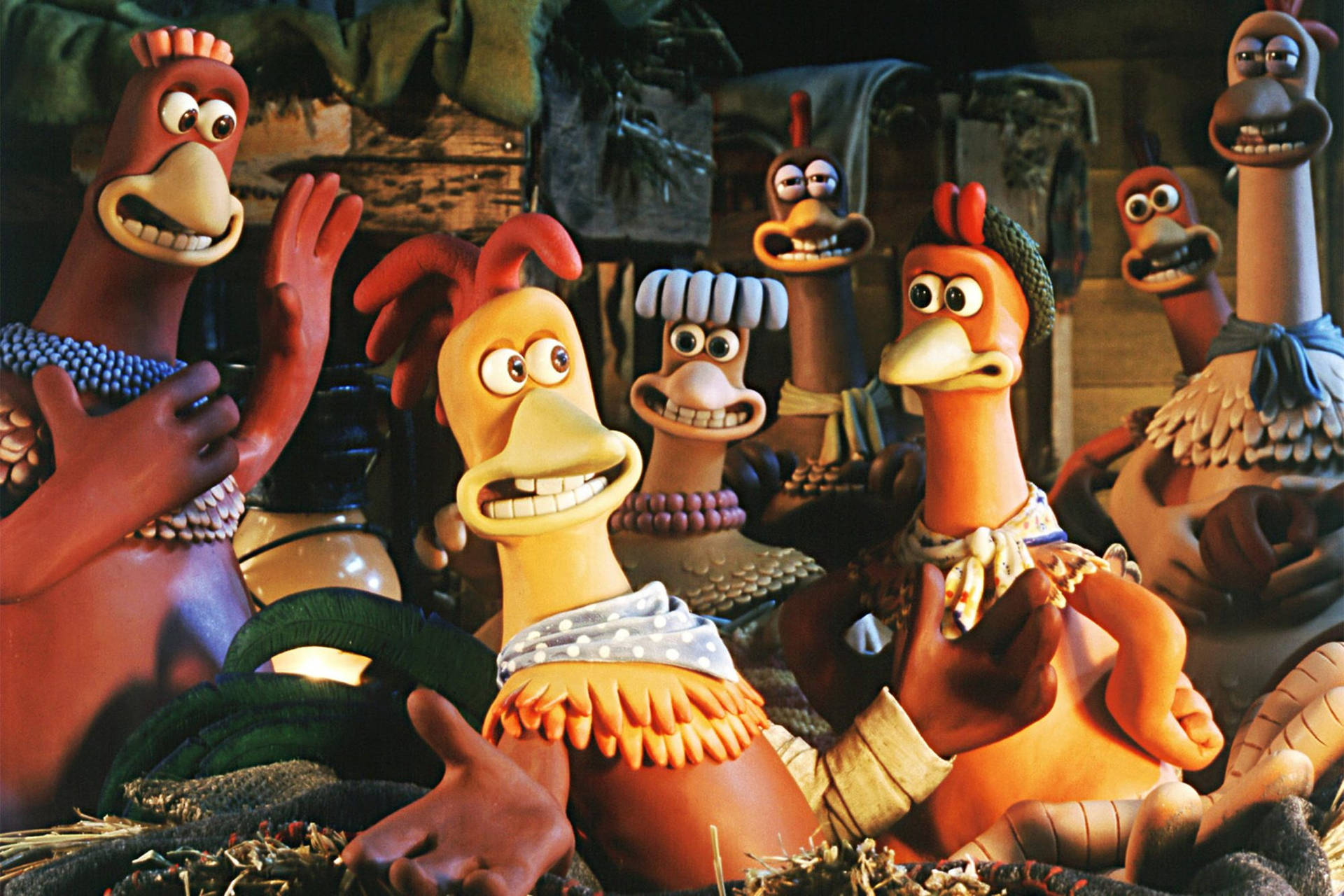 A Flock Of Chicken From The Chicken Run Movie Background