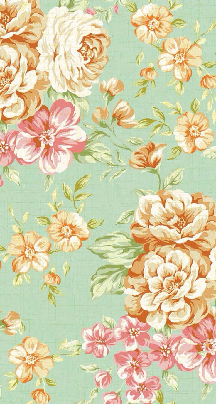 A Floral Pattern In Green And Pink