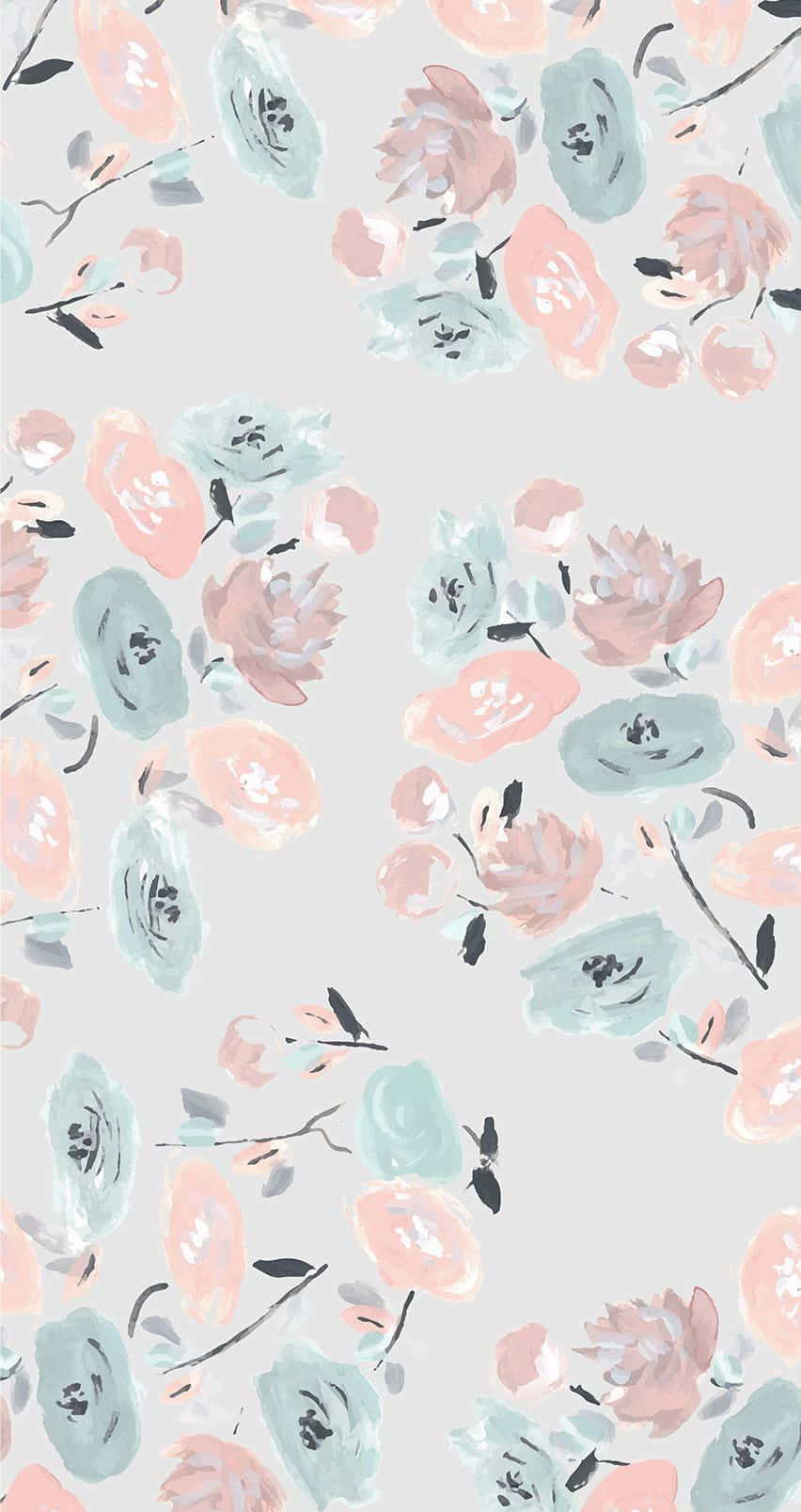A Floral Pattern In Pink, Gray And Green
