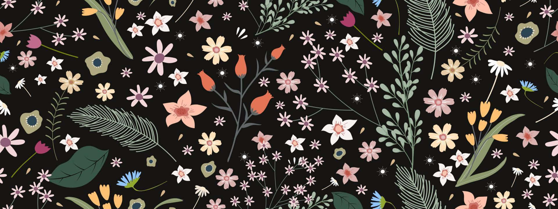 A Floral Pattern On A Black Background