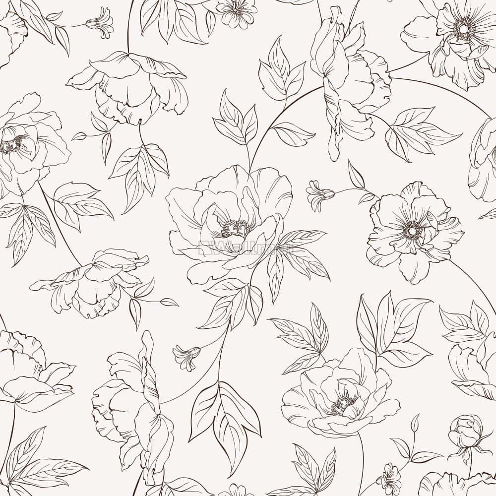 A Floral Pattern With Black And White Flowers Background